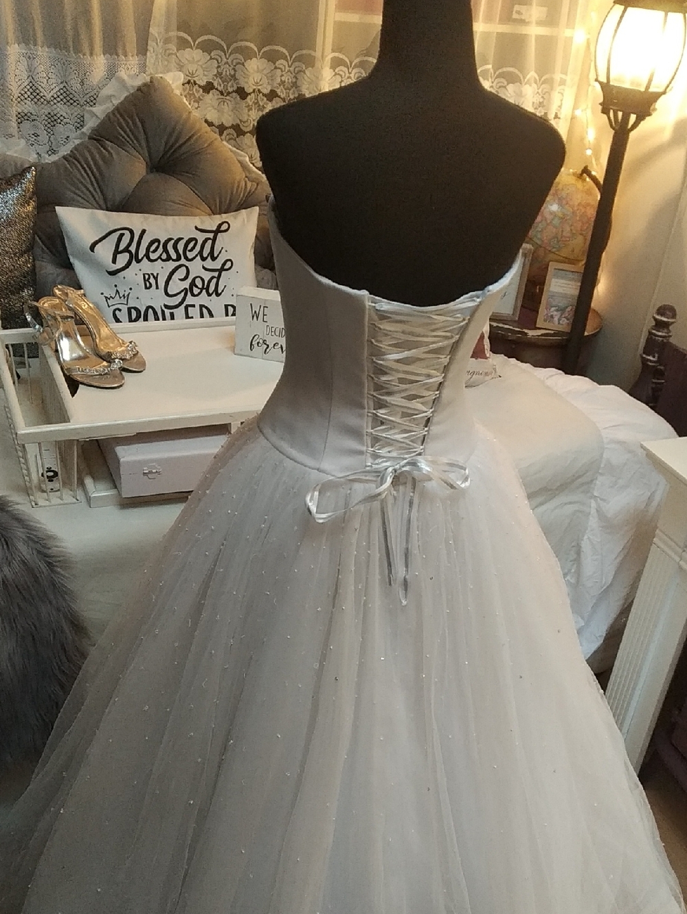 Sparkling White Ball Gown with Corset Back